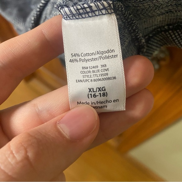 Time and Tru Navy Drop Shoulder Sleeve Patterned Mini Dress with Tie Knot Detail - Picture 6 of 7